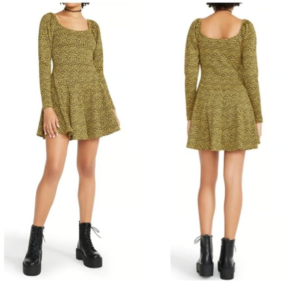 Betsey Johnson Two-Tone Cheetah Print Fit & Flare Mini Dress Yellow Size S - Picture 1 of 13